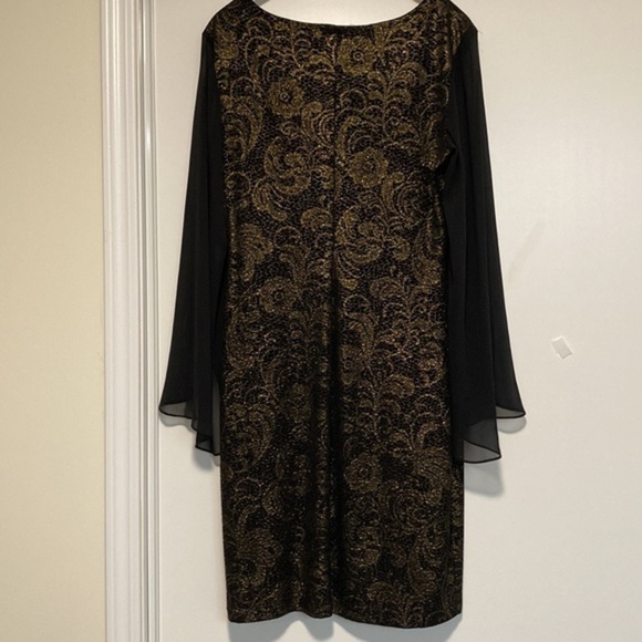 black gold scalloped floral lace sheer sleeve tunic  shift dress - Picture 8 of 8